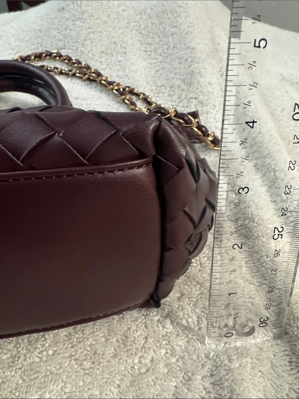 Woven Vegan Burgundy Top-Handle Bag